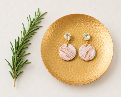 Pink and Copper Clay Circle Dangles - Gold Arrow Studios 