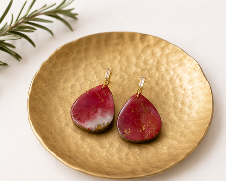 Pink Ink Dangle Earrings - Gold Arrow Studios 