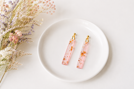 Dusty Rose and Gold Small Bar Earrings - Gold Arrow Studios 