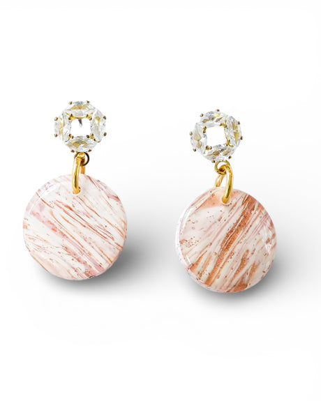 Pink and Copper Clay Circle Dangles - Gold Arrow Studios 