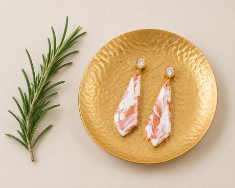Pink and Copper Triangle Teardrop  Dangles - Gold Arrow Studios 