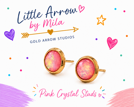 Pink Crystal Studs - Gold Arrow Studios 