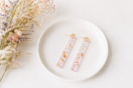 Lavender And Gold Statement Bar Earrings - Gold Arrow Studios 