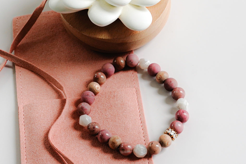 Rhodochrosite Aromatherapy Bracelet - Gold Arrow Studios 