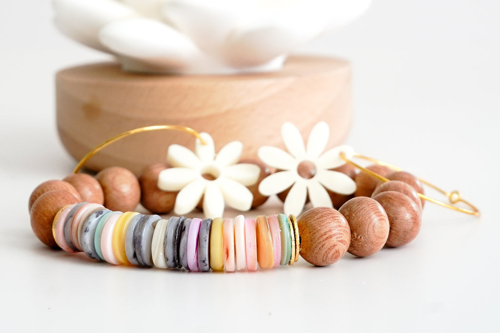 Shell and Wood Bracelet - Gold Arrow Studios 