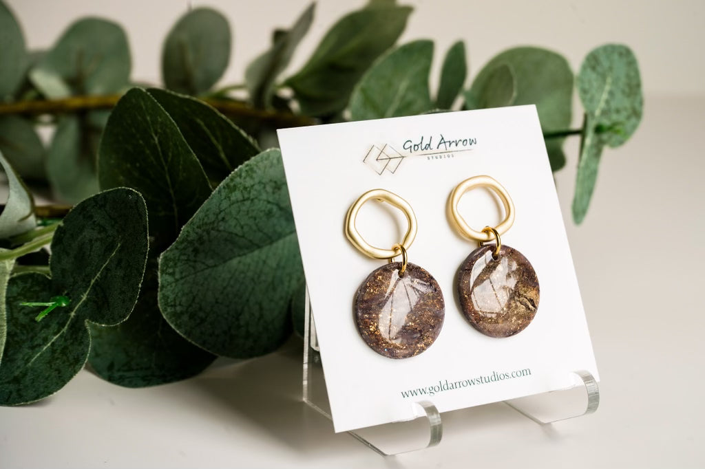 Brown Marble Dangle - Gold Arrow Studios 