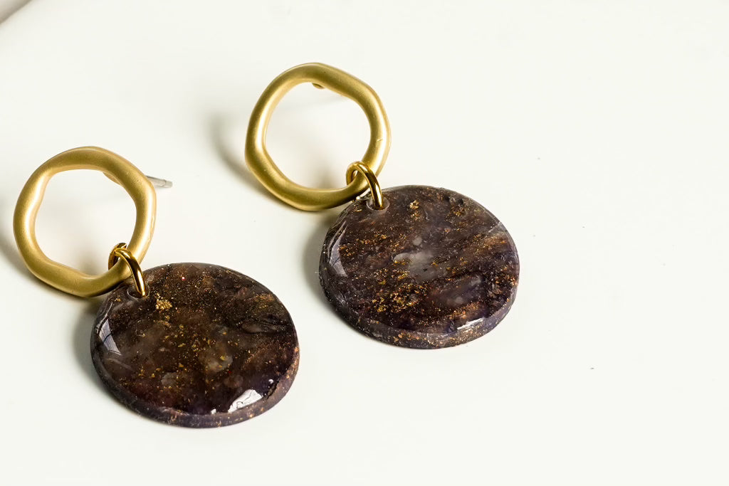 Brown Marble Dangle - Gold Arrow Studios 