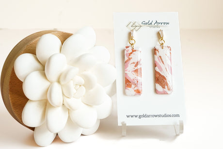 Pink and Copper Clay Rectangle Dangles - Gold Arrow Studios 