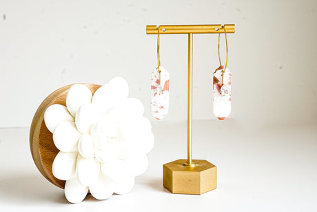 Pink and Copper Clay Hoop Dangles - Gold Arrow Studios 