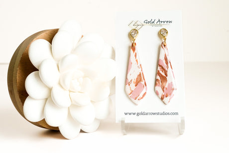 Pink and Copper Triangle Teardrop  Dangles - Gold Arrow Studios 