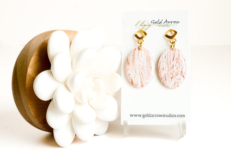 Pink and Copper Clay Oval Dangles - Gold Arrow Studios 