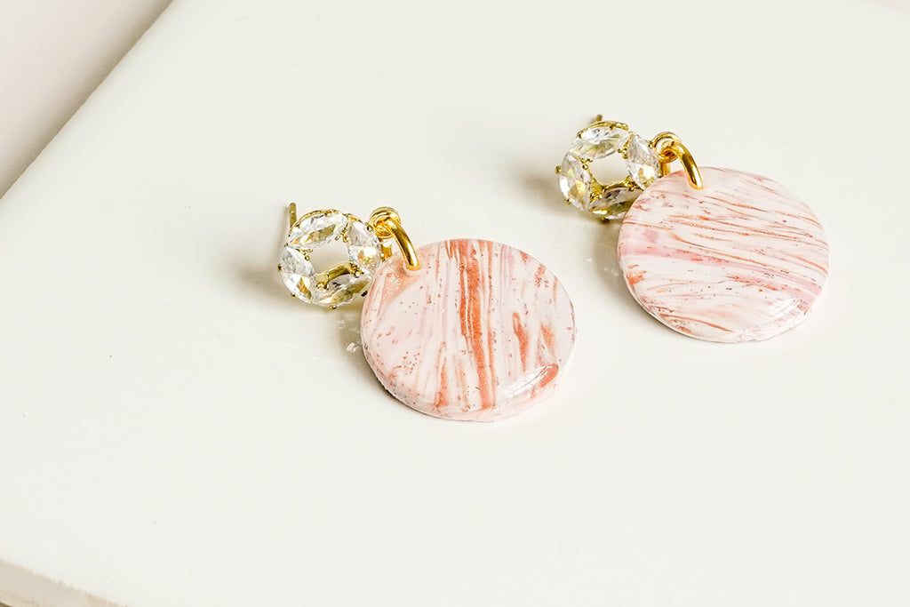 Pink and Copper Clay Circle Dangles - Gold Arrow Studios 