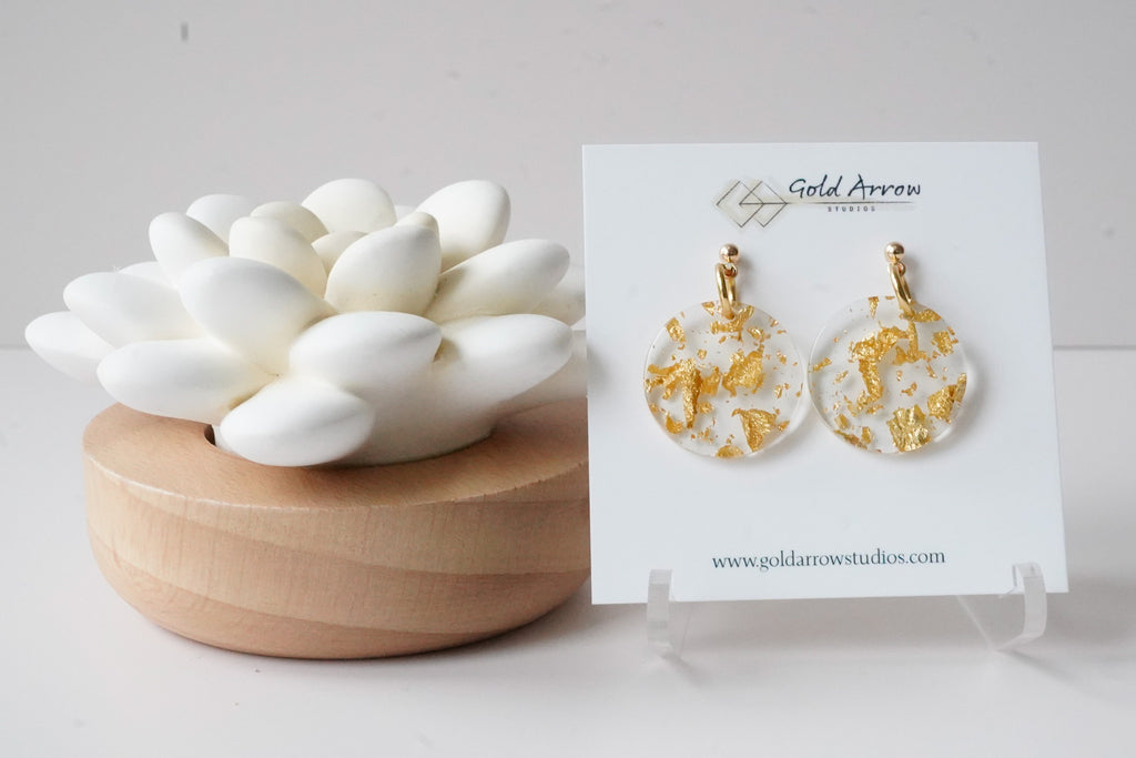 Gold Leaf Circle Statement Earrings - Gold Arrow Studios 