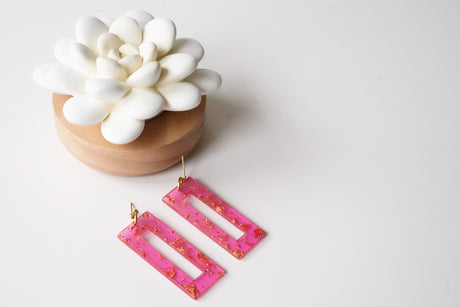Hot Pink and Gold Statement Earrings - Gold Arrow Studios 