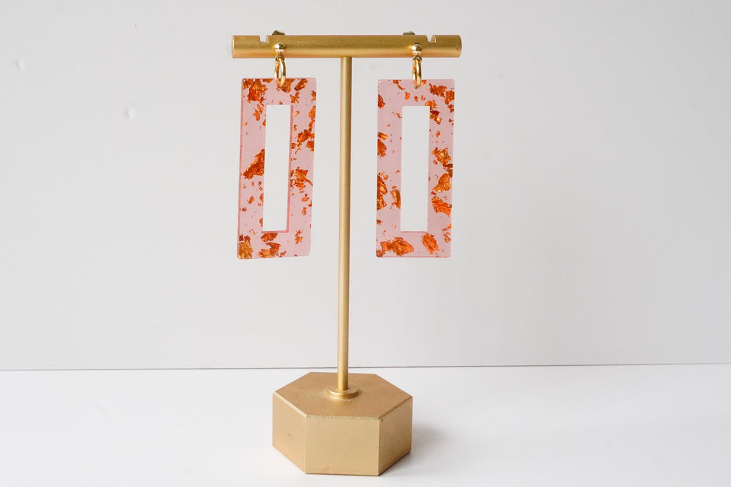 Dusty Rose and Gold Statement Earrings - Gold Arrow Studios 
