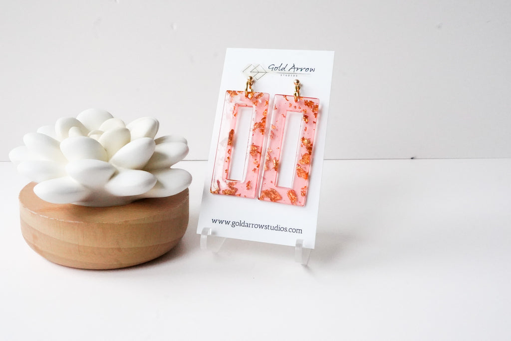 Dusty Rose and Gold Statement Earrings - Gold Arrow Studios 