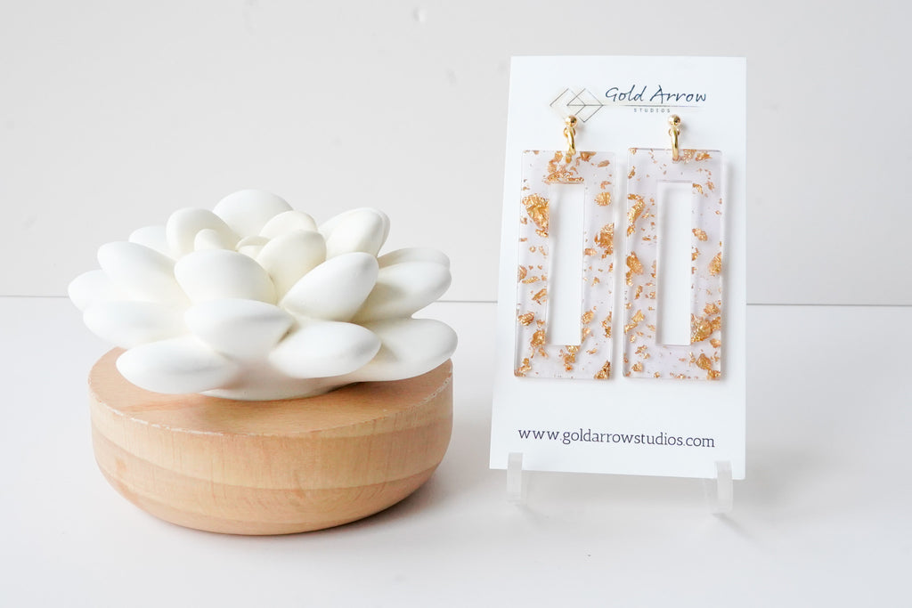 Lavender and Gold Statement Earrings - Gold Arrow Studios 