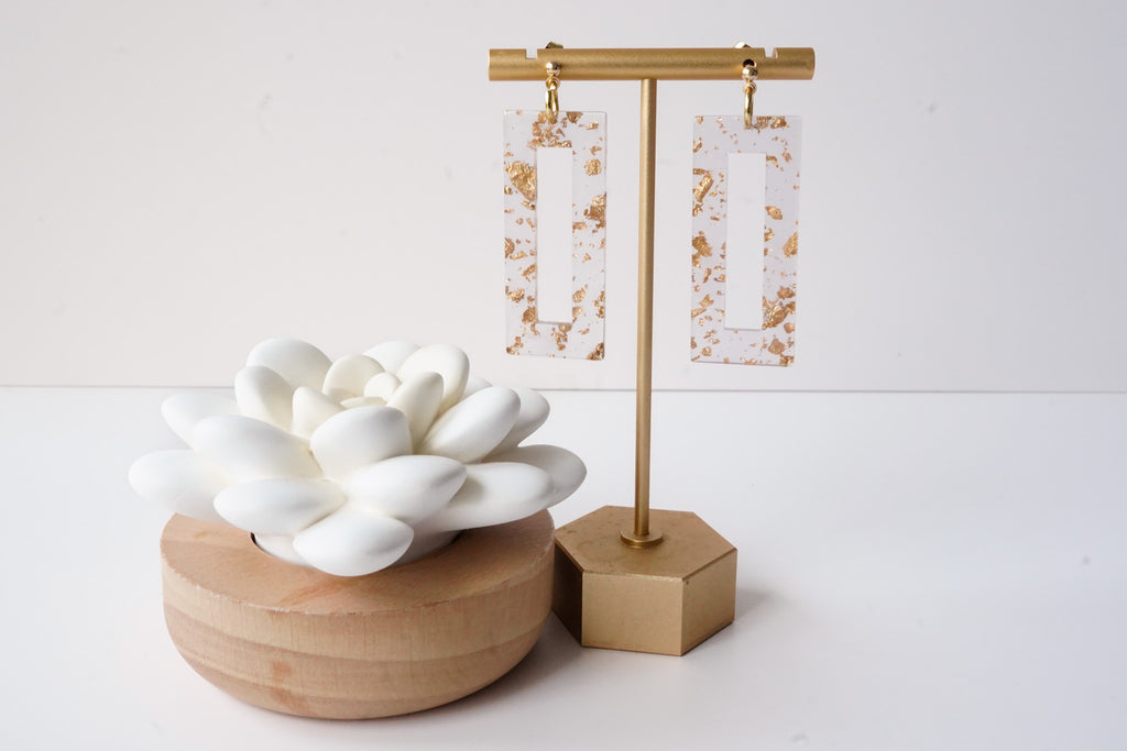 Lavender and Gold Statement Earrings - Gold Arrow Studios 