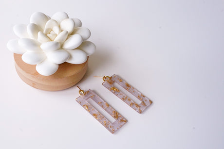 Lavender and Gold Statement Earrings - Gold Arrow Studios 