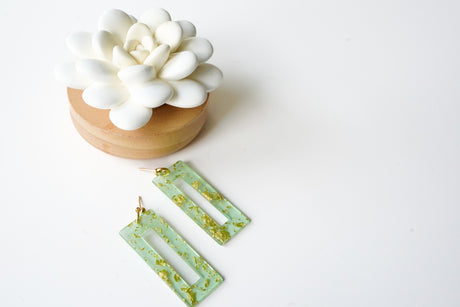 Mint and Gold Statement Earrings - Gold Arrow Studios 