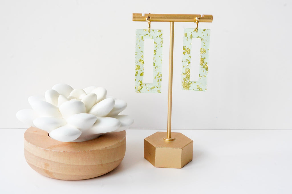 Mint and Gold Statement Earrings - Gold Arrow Studios 