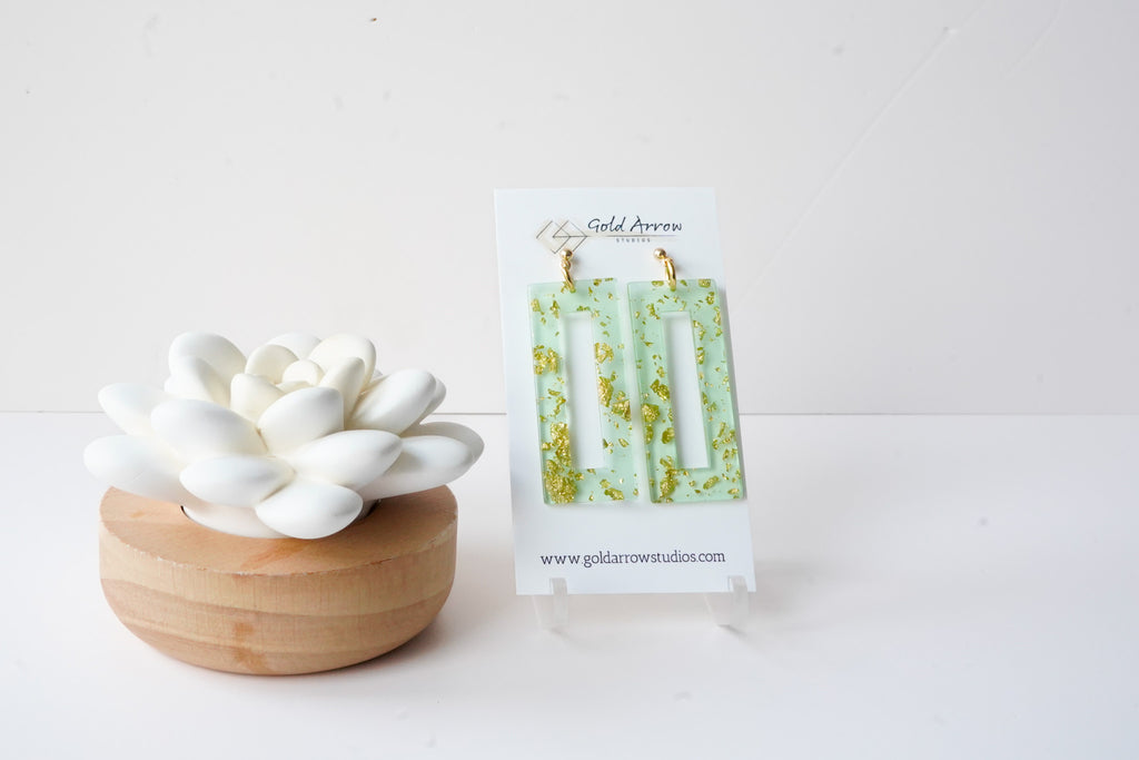 Mint and Gold Statement Earrings - Gold Arrow Studios 