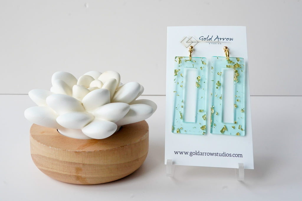 Sky Blue and Gold Statement Earrings - Gold Arrow Studios 
