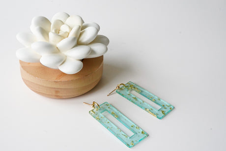 Sky Blue and Gold Statement Earrings - Gold Arrow Studios 