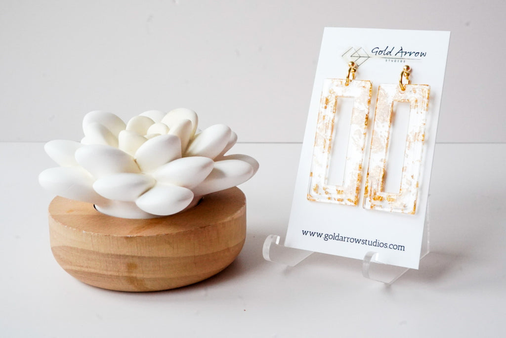 Gold Rectangle Statement Earrings - Gold Arrow Studios 