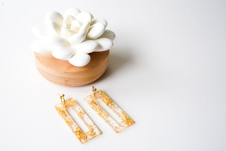 Gold Rectangle Statement Earrings - Gold Arrow Studios 