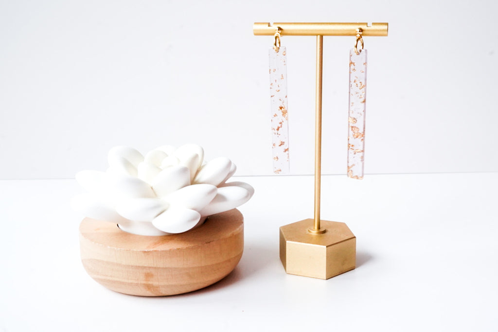 Lavender And Gold Statement Bar Earrings - Gold Arrow Studios 