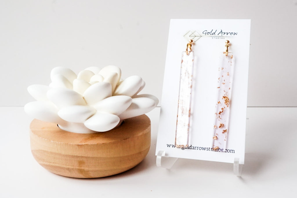 Lavender And Gold Statement Bar Earrings - Gold Arrow Studios 