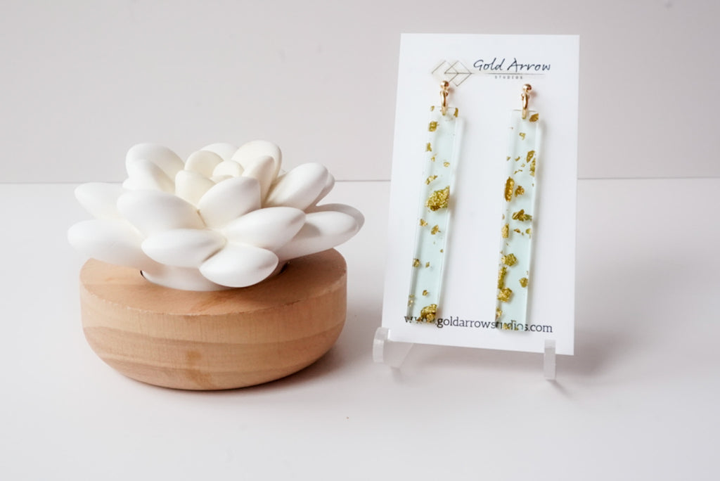 Mint And Gold Statement Bar Earrings - Gold Arrow Studios 