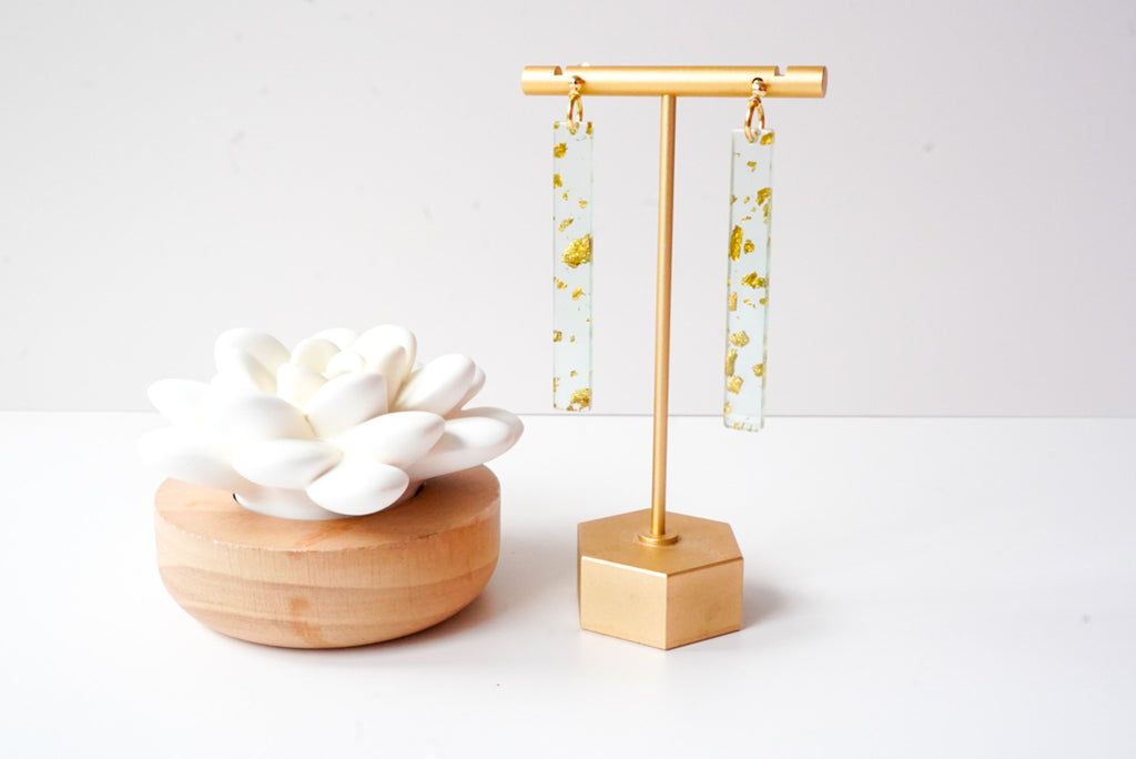 Mint And Gold Statement Bar Earrings - Gold Arrow Studios 