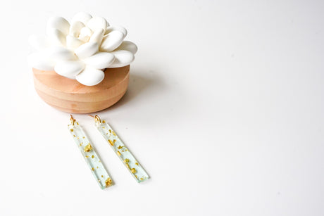 Mint And Gold Statement Bar Earrings - Gold Arrow Studios 