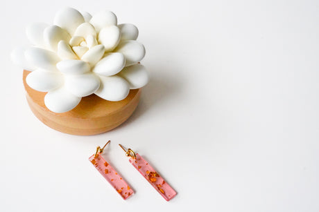Dusty Rose and Gold Small Bar Earrings - Gold Arrow Studios 