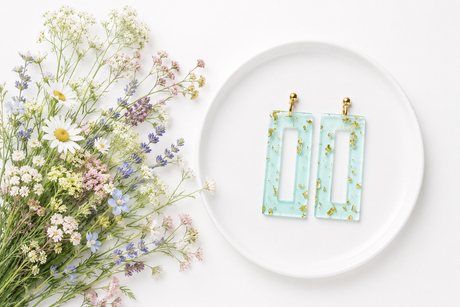 Sky Blue and Gold Statement Earrings - Gold Arrow Studios 