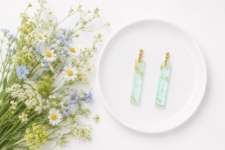 Sky Blue and Gold Small Bar Earrings - Gold Arrow Studios 