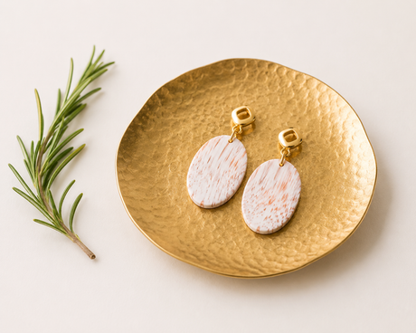 Pink and Copper Clay Oval Dangles - Gold Arrow Studios 