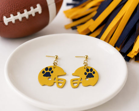 Yellow and Blue Football Helmet Dangles - Gold Arrow Studios 