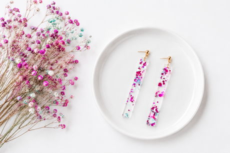 Pink and Blue Confetti Statement Earrings - Gold Arrow Studios 