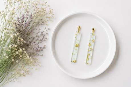 Mint And Gold Statement Bar Earrings - Gold Arrow Studios 