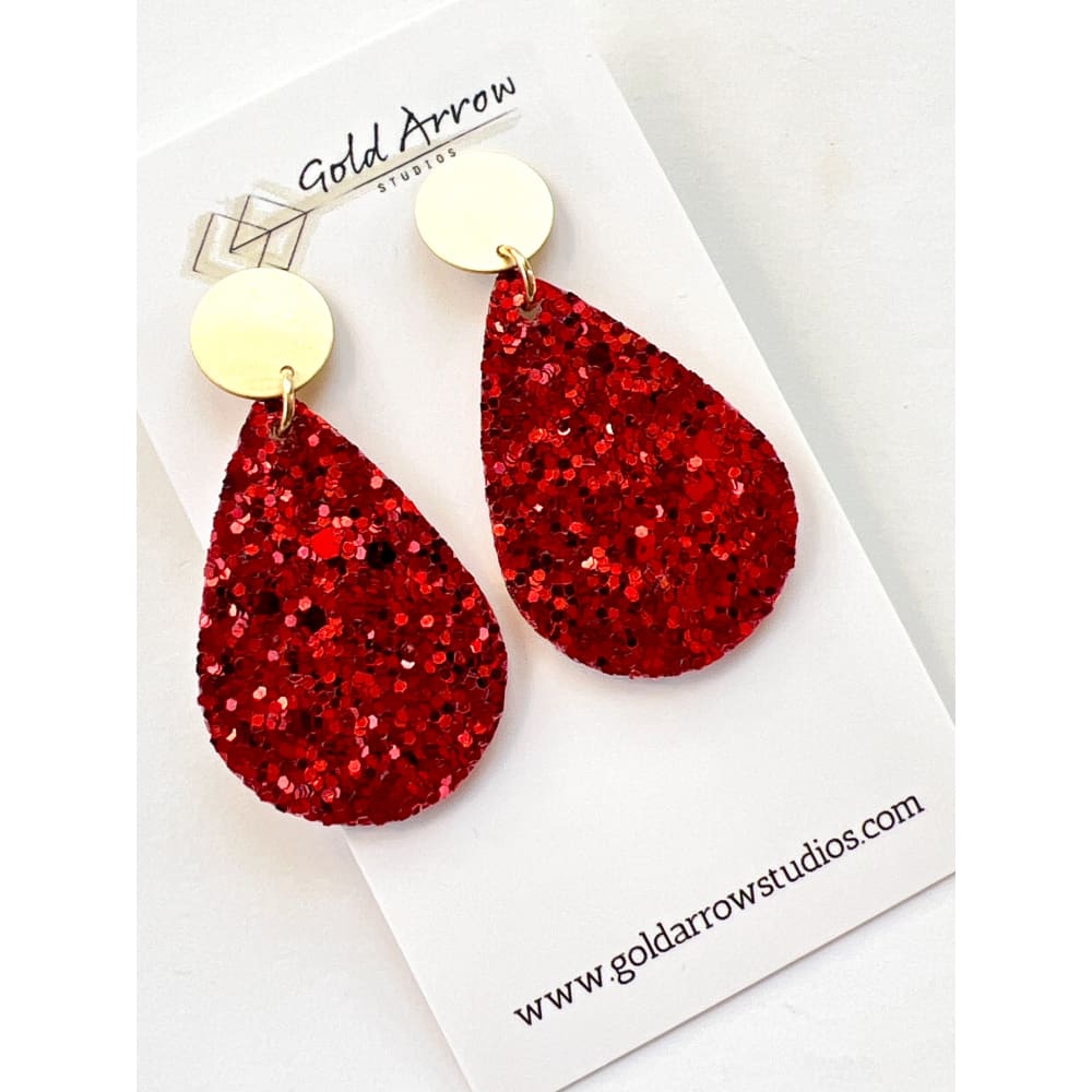 Teardrop Holiday Dangles - Red Chunky Glitter