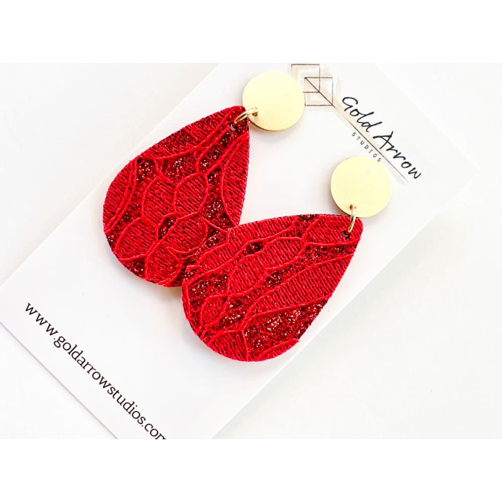 Teardrop Holiday Dangles - Red Lace