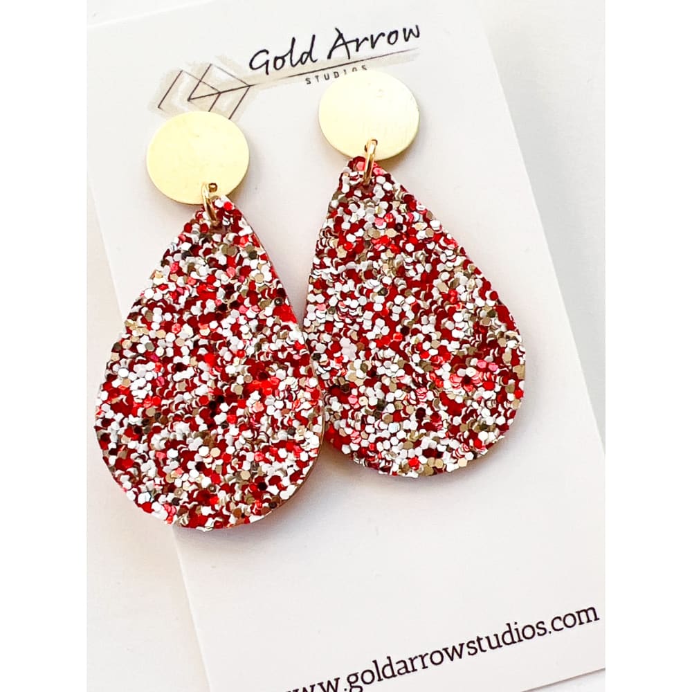 Teardrop Holiday Dangles - Red White & Gold Glitter